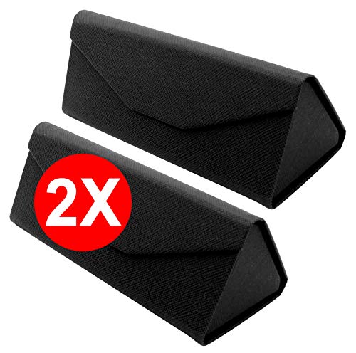 TBOC Faltbar Brillenetui für Sonnenbrille - [Pack: Zwei Einheiten] [Schwarz] Hartschale [Dreieckige] Tasche [Magnetverschluss] Innenfutter Lesebrille Sportbrille Groß Leicht Auto Tasche Dame Herr Kind von TBOC