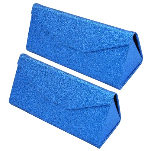 TBOC Faltbar Brillenetui für Sonnenbrille - [Pack: 2 Einheiten] [Leuchtendes Blau] Hartschale [Dreieckige] Tasche [Magnetverschluss] Innenfutter Lesebrille Groß Leicht Auto Tasche Dame Herr Kind von TBOC