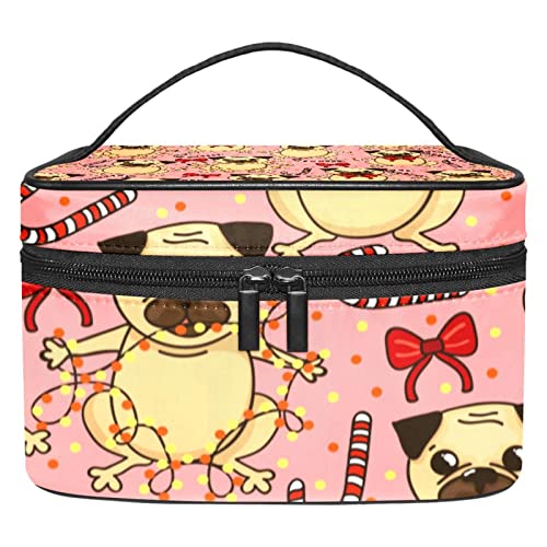 Geschenke für Männer Frauen Make-up Taschen Kulturbeutel Kleine KosmetiktaschenCartoon Tier Mops Rosa von TBOUOBT
