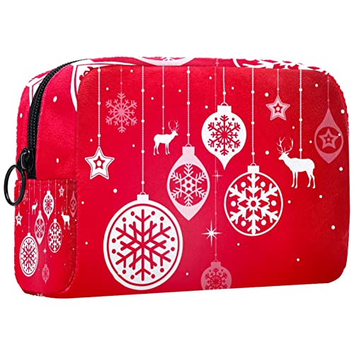 Geschenke für Männer Frauen Make-up Taschen Kulturbeutel Kleine KosmetiktaschenElch Schneeflocke Weihnachtsrot von TBOUOBT
