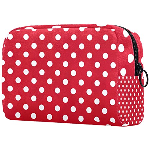 Geschenke für Männer Frauen Make-up Taschen Kulturbeutel Kleine KosmetiktaschenModernes Muster der roten weißen Punkte von TBOUOBT