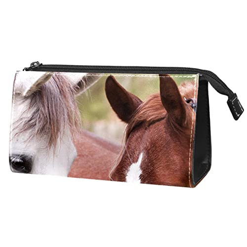 Geschenke für Männer Frauen Make-up Taschen Kulturbeutel Kleine KosmetiktaschenTier Zwei Pferde von TBOUOBT
