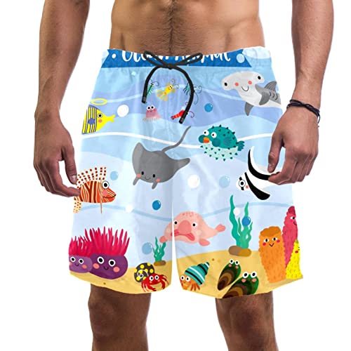 Quick Dry Herren Badeshorts Badehose Herren Badeanzüge mit Mesh-Futter,Cartoon Fisch Ozean Tier von TBOUOBT