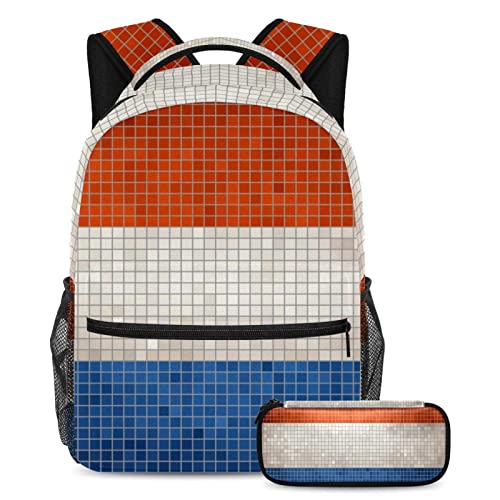 Reiserucksack-Set, leichter Laptop-Rucksack für Damen und Herren,Vintage Mosaik Weltflagge Holland von TBOUOBT