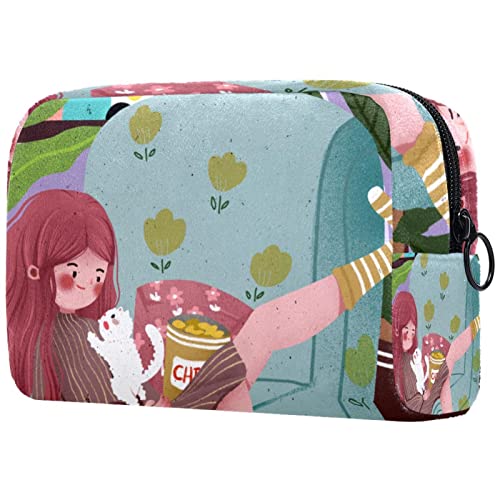 Schminktasche Reise Kosmetiktasche Tasche Geldbörse Handtasche mit ReißverschlussCartoon Mädchen Kaninchen von TBOUOBT