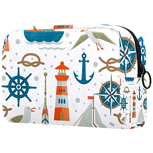 Schminktasche Reise Kosmetiktasche Tasche Geldbörse Handtasche mit ReißverschlussCartoon Ozean Segelboot Möwe Anker von TBOUOBT