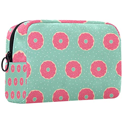 Schminktasche Reise Kosmetiktasche Tasche Geldbörse Handtasche mit ReißverschlussCartoon rosa Donut von TBOUOBT