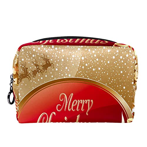 Schminktasche Reise Kosmetiktasche Tasche Geldbörse Handtasche mit ReißverschlussGoldene rote Weihnachtsdekoration von TBOUOBT