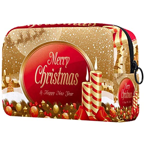 Schminktasche Reise Kosmetiktasche Tasche Geldbörse Handtasche mit ReißverschlussGoldene rote Weihnachtsdekoration von TBOUOBT