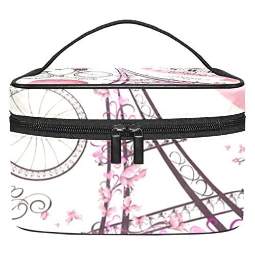 Schminktasche Reise Kosmetiktasche Tasche Geldbörse Handtasche mit ReißverschlussLila Blumen Eiffelturm Paris von TBOUOBT