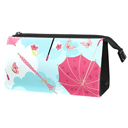 Schminktasche Reise Kosmetiktasche Tasche Geldbörse Handtasche mit ReißverschlussRegenbogen Regenschirm Himmel Schmetterlings Blume von TBOUOBT