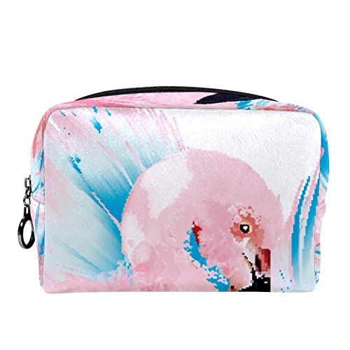 Schminktasche Reise Kosmetiktasche Tasche Geldbörse Handtasche mit ReißverschlussRosa Flamingo Tropische Pflanzenblätter von TBOUOBT