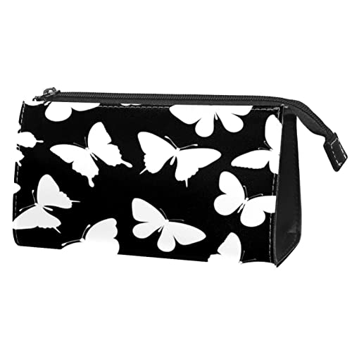 Schminktasche Reise Kosmetiktasche Tasche Geldbörse Handtasche mit ReißverschlussSchwarz weißer Schmetterlings modernes Vintages von TBOUOBT