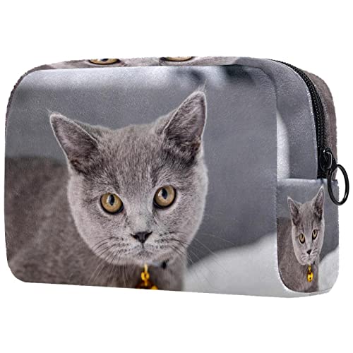 Schminktasche Reise Kosmetiktasche Tasche Geldbörse Handtasche mit ReißverschlussTierische graue Katze von TBOUOBT