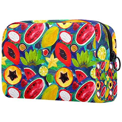 Schminktasche Reise Kosmetiktasche Tasche Geldbörse Handtasche mit ReißverschlussTropische Früchte Wassermelone Mango Zitrone von TBOUOBT