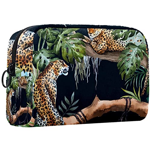Schminktasche Reise Kosmetiktasche Tasche Geldbörse Handtasche mit ReißverschlussTropische Pflanzen des Leoparden von TBOUOBT