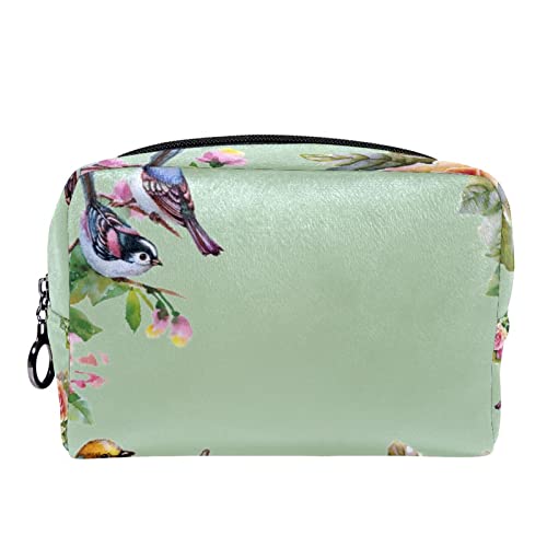 Schminktasche Reise Kosmetiktasche Tasche Geldbörse Handtasche mit ReißverschlussVintage rosa Rosen Vogel Frühlings Blume von TBOUOBT