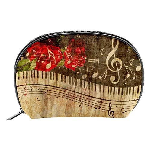 Schminktasche Reise Kosmetiktasche Tasche Geldbörse Handtasche mit ReißverschlussWeinlese Musik Klavier Rosen Noten von TBOUOBT