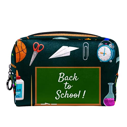 Schminktasche Reise Kosmetiktasche Tasche Geldbörse Handtasche mit ReißverschlussZurück zu Schule Cartoon Muster von TBOUOBT