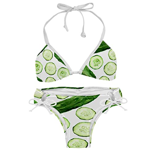 TBOUOBT 2-teiliger Triangel-Bikini-Badeanzug für Damen,Gemüse Grüne Gurke von TBOUOBT