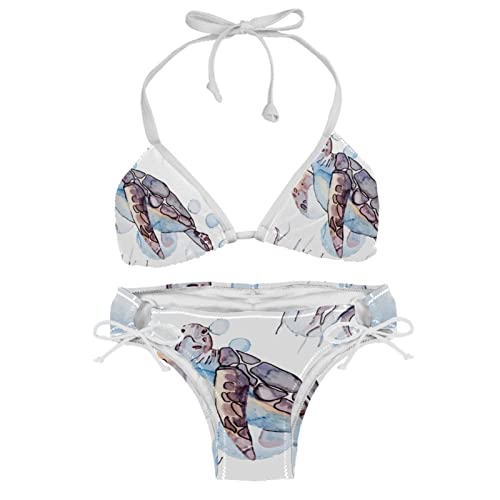 TBOUOBT Damen-Bikini-Set 2-teilige Badeanzüge mit Blumendruck,Schildkröten Korallen Ozean von TBOUOBT