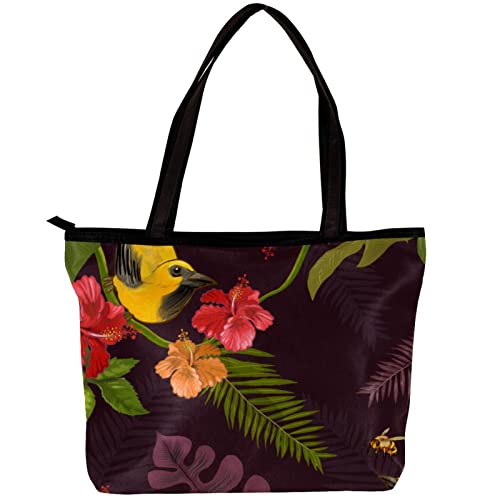 TBOUOBT Damen Tote Umhängetasche, Handtasche mit großer Kapazität,Tropische Dschungelblumen und Vögel Hawaii von TBOUOBT