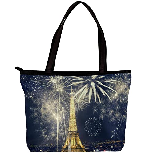 TBOUOBT Handtaschen für Damen Mode Tragetaschen Umhängetasche Satchel Taschen,Eiffelturm Paris Nachtfeuerwerk von TBOUOBT