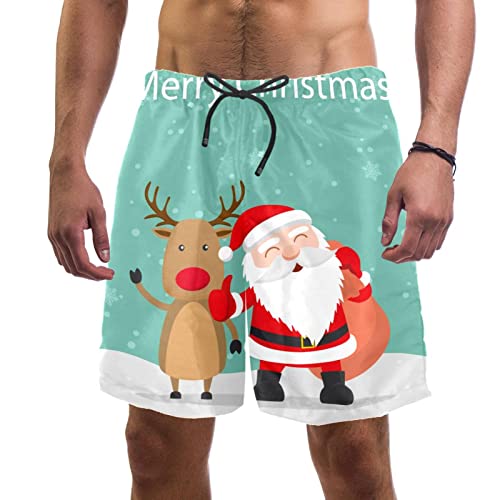 TBOUOBT Herren Bademode Sommerurlaub Badehose schnell trocknend,Rentier Santa Weihnachten von TBOUOBT