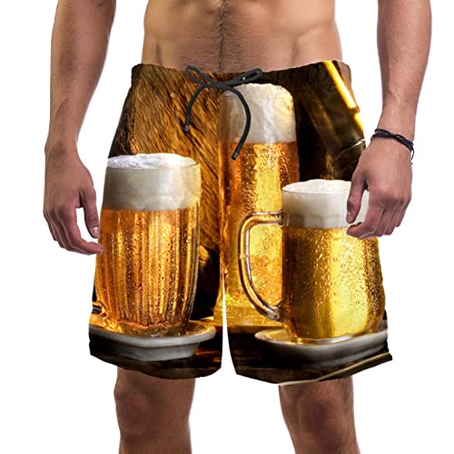 TBOUOBT Quick Dry Herren Badeshorts Badehose Herren Badeanzüge mit Mesh-Futter,Bier Muster von TBOUOBT