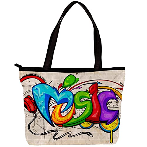 TBOUOBT Strandtasche Damen Umhängetasche,Bunte Graffiti Musik von TBOUOBT