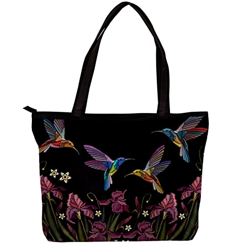 TBOUOBT Strandtasche Damen Umhängetasche,Weinlese Blumen Kolibri Iris von TBOUOBT