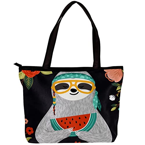 TBOUOBT Tote Bag Damen Satchel Bag Handtasche Stylische Tote Handtasche für Damen Hobo Bag Fashion Crossbody Bag,Cartoon tropische Tier Faultier Blume von TBOUOBT