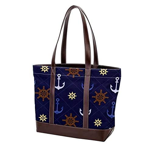 TBOUOBT Tote Bags Handtaschen für Damen Top Handle Damen Umhängetaschen,Anker Marineblau Steuer von TBOUOBT