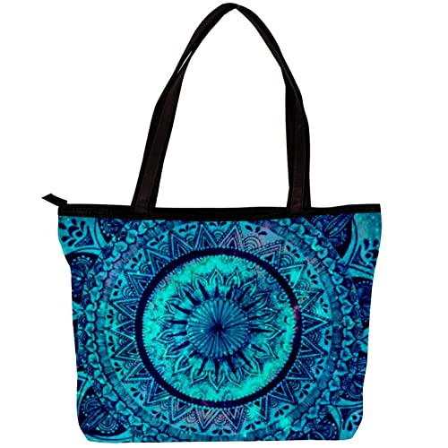 TBOUOBT Tragetasche für Damen Strandtasche Handtaschen für Damen Geldbörsen Laptoptasche Umhängetasche mit Reißverschluss,Mandala Türkis Weinlese Muster von TBOUOBT
