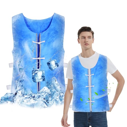 Eisweste,Verstellbar Kaltweste,Kühlweste im Cardigan-Stil,Ice Cooling Vest,Sommer Hitzebeständige Cooling Weste,Verdunstungskühlung Weste,PVA Wasserdichte Eisweste,Unisex Sommer Arbeitsweste im Freien von TBRFP