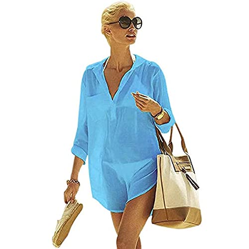 Damen Badeanzug Cover-Ups Sommer Strandkleid Weißer Chiffon Bikini Strandurlaub Strand Cover Up Kleid Shirt Damen Strandkleid Bikini Cover Up Strandponcho Sommer Bademode von TBSCWYF