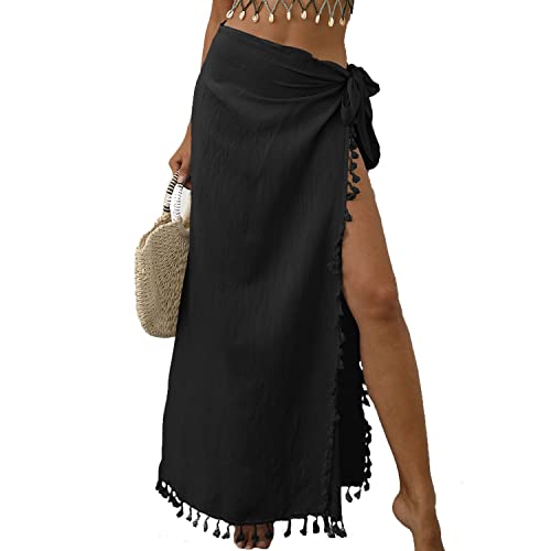 Damen Sarong Pareo für den Strand zum Tragen über Badeanzügen Strand Wrap Sarong Vertuschung Chiffon Badeanzug Wickelröcke Damen Strand Lang Sarong Badeanzug mit Quaste von TBSCWYF