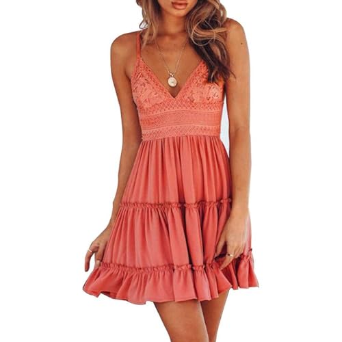 Damen Sommerkleid V Ausschnitt Floral Spitze Quasten Spaghetti Trägerkleid Freizeitkleider Hi-Low Party Boho Beach Dress Strandkleider Damen Sommer Badeanzug Bikini Cover Up Crochet Strandkleid von TBSCWYF