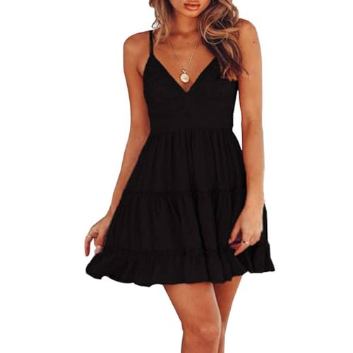 Damen Sommerkleid V Ausschnitt Floral Spitze Quasten Spaghetti Trägerkleid Freizeitkleider Hi-Low Party Boho Beach Dress Strandkleider Damen Sommer Badeanzug Bikini Cover Up Crochet Strandkleid von TBSCWYF