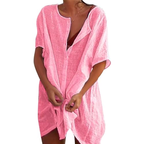 Damen Strandkleid Bikini Cover Up Strandponcho Sommer Bademode Strand Vertuschen Shirt Strandkleid Damen Sommer Strandbluse Strandhemd V-Ausschnitt Strandtunika Lose Button Down Strandponcho von TBSCWYF