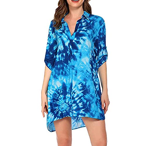 Damen Strandkleid Bikini Vertuschen Bedrucktes Hemd Bluse Strand Poncho Sommer Bademode Pareos Strandkleider Strand Vertuschen Shirt Beachwear Bikini Cover-Ups 3/4 Ärmel von TBSCWYF