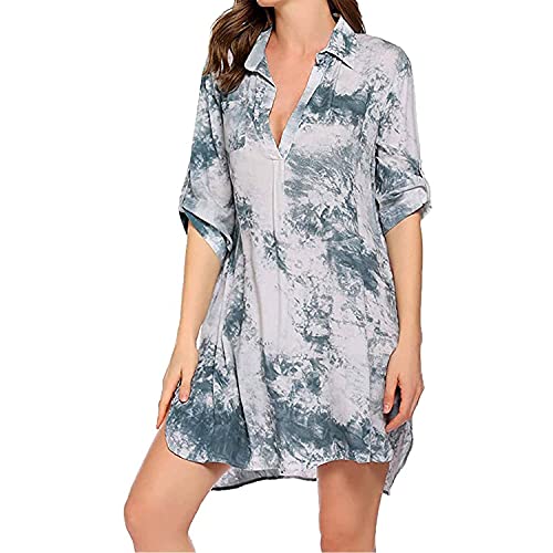 Damen Strandkleid Bikini Vertuschen Bedrucktes Hemd Bluse Strand Poncho Sommer Bademode Pareos Strandkleider Strand Vertuschen Shirt Beachwear Bikini Cover-Ups 3/4 Ärmel von TBSCWYF