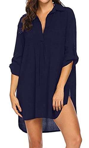 Damen Strandkleid Bikini Vertuschen Bedrucktes Hemd Bluse Strand Poncho Sommer Bademode Pareos Strandkleider Strand Vertuschen Shirt Beachwear Bikini Cover-Ups 3/4 Ärmel von TBSCWYF