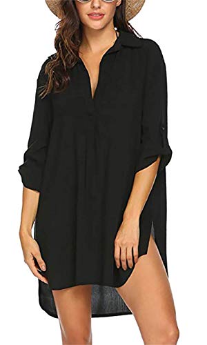 Damen Strandkleid Bikini Vertuschen Bedrucktes Hemd Bluse Strand Poncho Sommer Bademode Pareos Strandkleider Strand Vertuschen Shirt Beachwear Bikini Cover-Ups 3/4 Ärmel von TBSCWYF