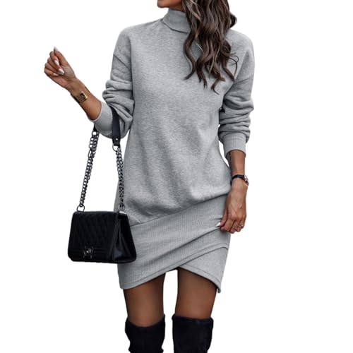 Damen Strickkleid Elegant A Linie Kleid Pulloverkleid Zopfmuster Rundhalsausschnitt Minikleid Strickpullover für Party Freizeit Cocktail Strickkleider Damen Pulloverkleid Elegante Pullover Rundkragen von TBSCWYF