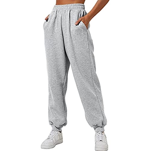 Jogginghose Damen Baumwolle Lang Freizeithosen High Waist Lässige Loose Sweathose mit Taschen Trainingshose Oversize Sporthose Casual Mode Jogginghose Damen Warm Waffle Muster von TBSCWYF