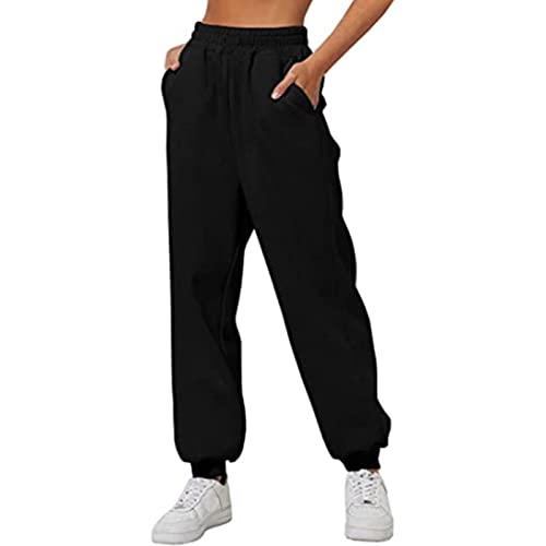 Jogginghose Damen Baumwolle Lang Freizeithosen High Waist Lässige Loose Sweathose mit Taschen Trainingshose Oversize Sporthose Casual Mode Jogginghose Damen Warm Waffle Muster von TBSCWYF