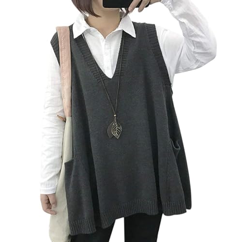 Pullunder Damen Ärmellos Pullover Vest Vintage Casual Strickweste V-Ausschnitt Weste Pullunder Winter Herbst Sweater Strickpullover Damen Pullunder Oversize V-Ausschnitt Stricken Weste Elegante von TBSCWYF