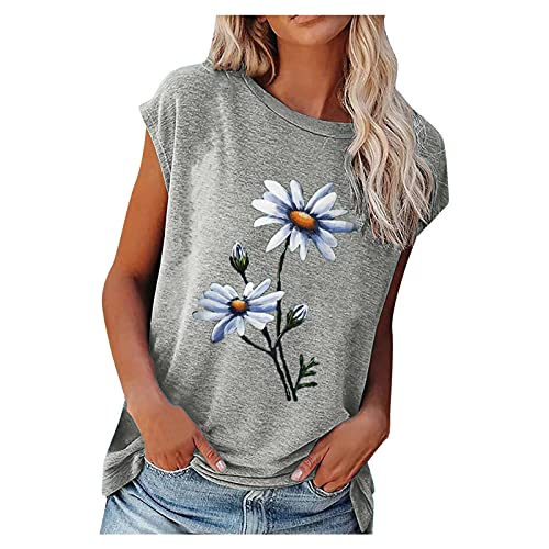 Sommer Damen T-Shirt Sunflower Print Muster Kurzarm Rundhalsausschnitt Basic Kurzarm Lose Damen Rundhals Casual TopT-Shirt Damen Sommer Kurzarm Oberteile Tops Casual von TBSCWYF