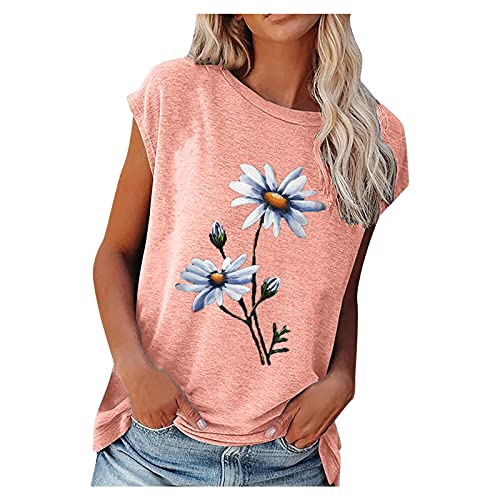 Sommer Damen T-Shirt Sunflower Print Muster Kurzarm Rundhalsausschnitt Basic Kurzarm Lose Damen Rundhals Casual TopT-Shirt Damen Sommer Kurzarm Oberteile Tops Casual von TBSCWYF